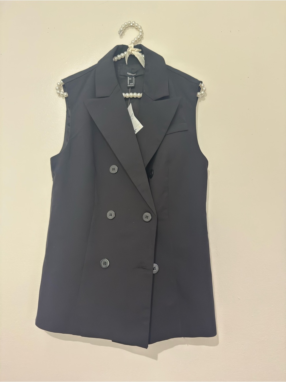 Forever 21 Black Sleeveless Double-Breasted Blazer Vest